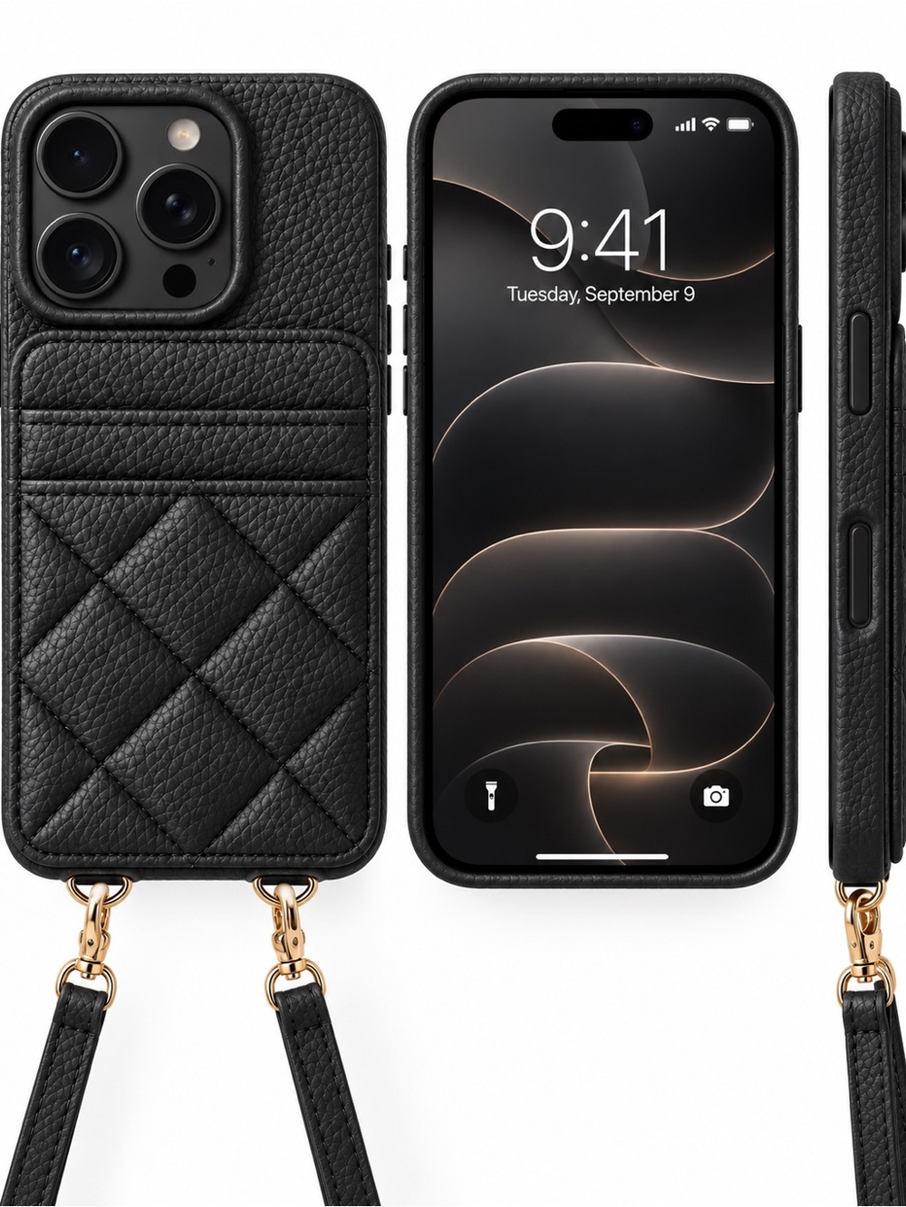 Taupe Quilted Leather Card Holder Crossbody Phone Case for iPhone 18 Pro Max